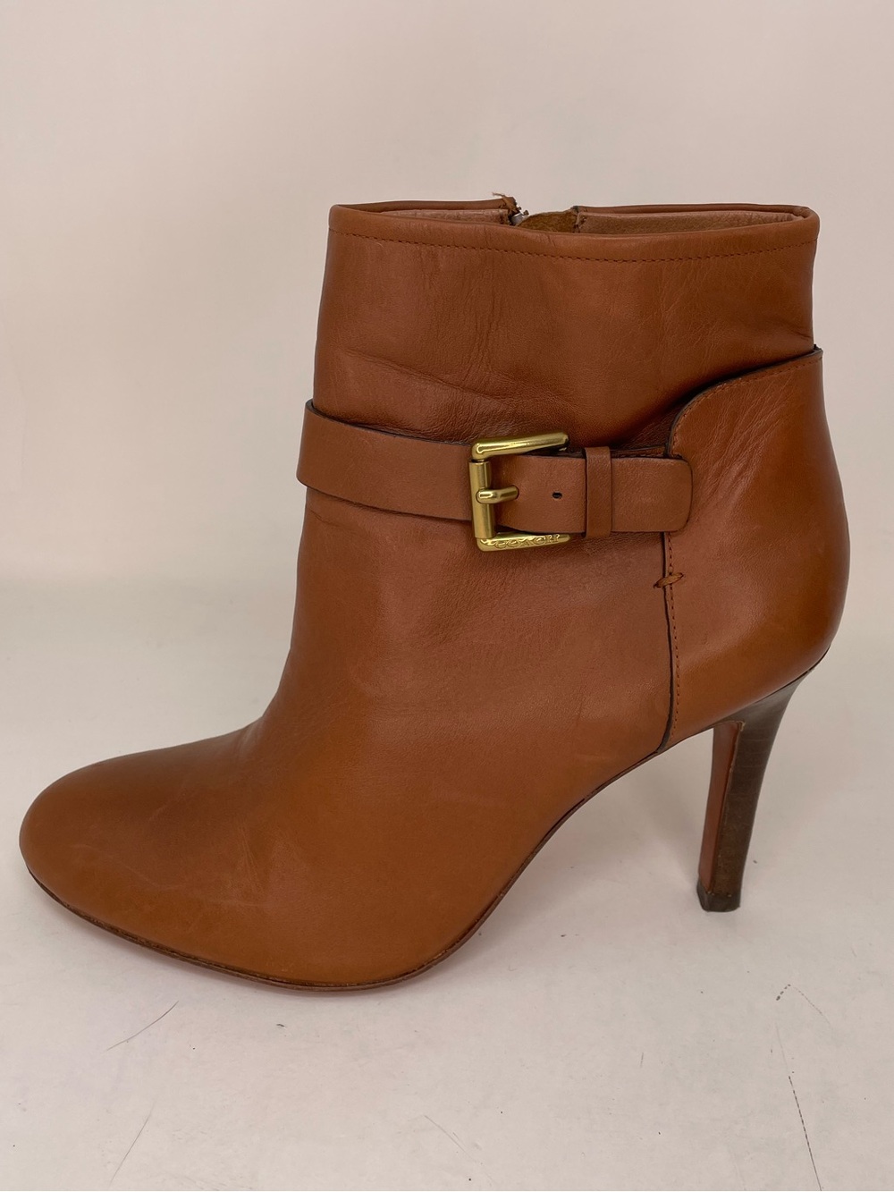 Coach Boots Women's Tan Leather Ankle Booties Buckle Detail Heels 7.5 - Picture 6 of 11